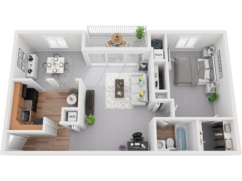 Floor plan for 1 bed, 1 bath, 804 sqft
